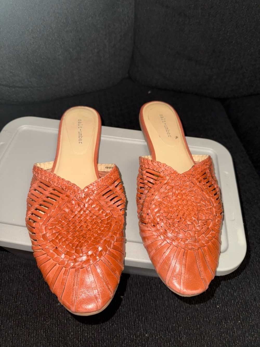 Anthropologie Woven Leather Slip-On Mules in Burnt Orange